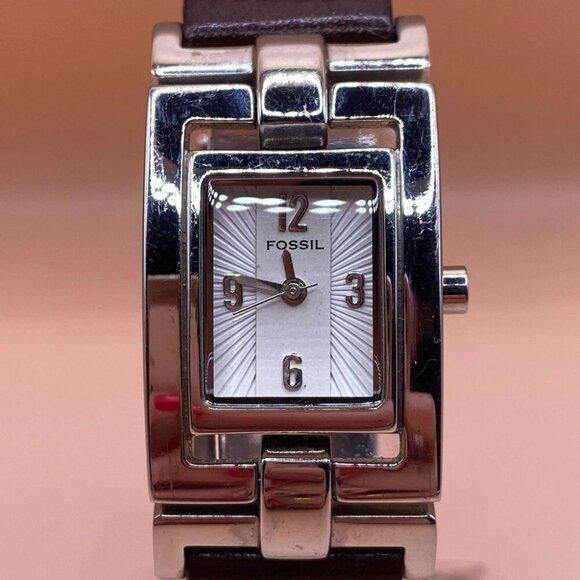 Fossil Watch F2 Womens Stainless Steel‎ Analog Brown Leather Wristwatch ES1855 - Picture 1 of 8